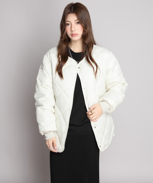 ジャケット ノーカラージャケット 中綿入りノーカラーキルティング