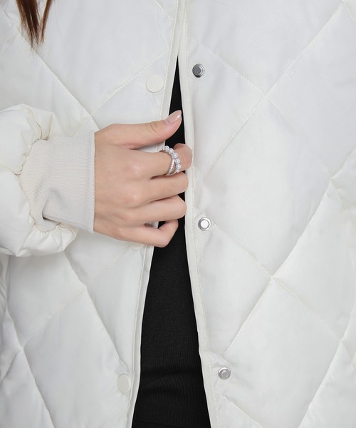 ジャケット ノーカラージャケット 中綿入りノーカラーキルティング