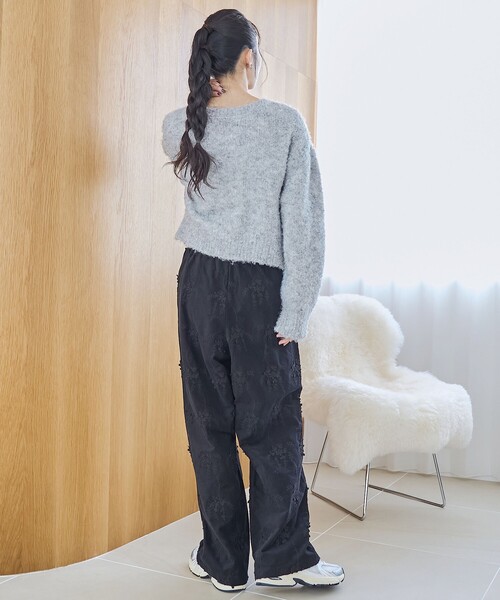 coen（コーエン） パンツ 3Dフラワー刺繍 コーデュロイイージーワイド