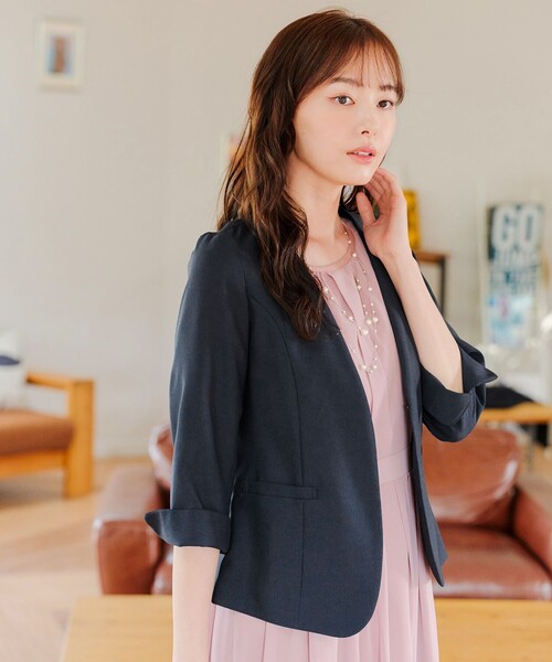 Tiaclasse ジャケット ノーカラージャケット カチオンカラーレス