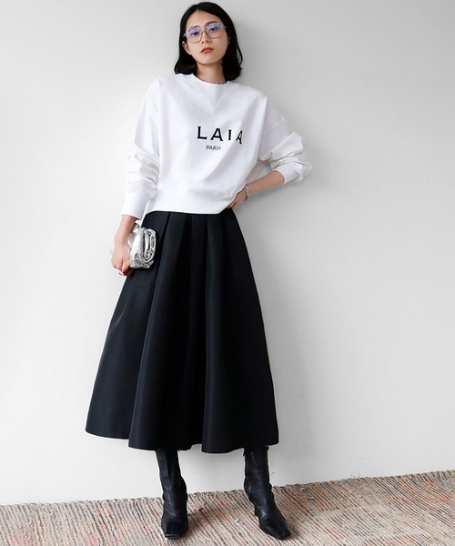 ELFRANK スカート グログランボックスタックフレアロングスカート