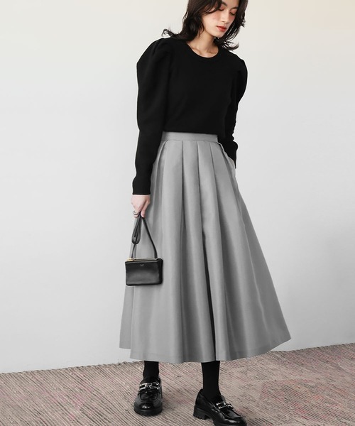 ELFRANK スカート グログランボックスタックフレアロングスカート