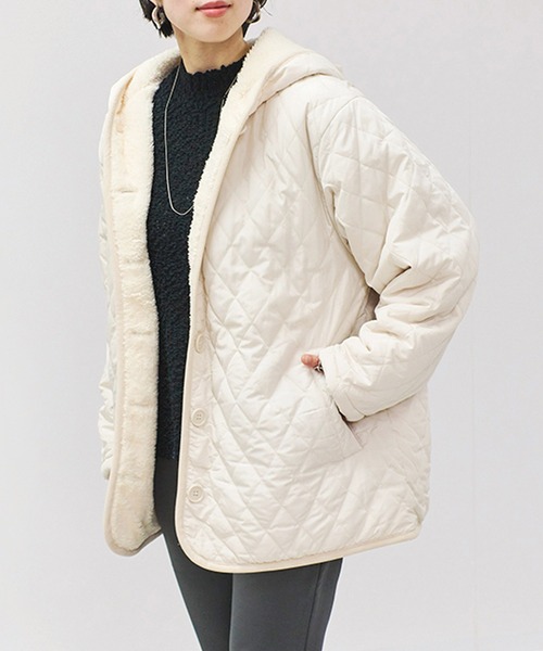 Fizz（フィズ） ブルゾン アウター フード付き 裏ボアキルティング