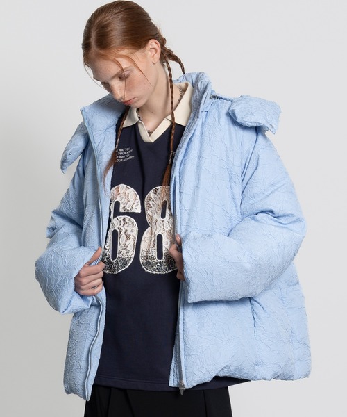 ダウンコート ダウンジャケット 「ELOOPS」ふくれジャガードフード付き