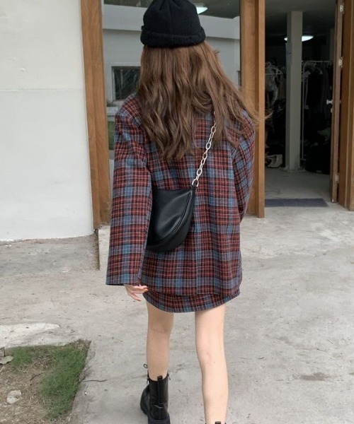 Sibra（シブラ） セットアップ チェック柄テーラードジャケット+ミニ