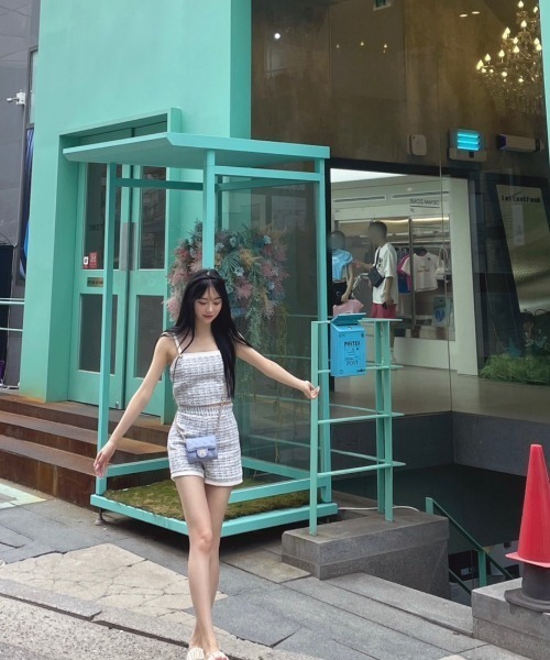 MimiChaton パンツ 「 」 mimi blue tweed pants（ツイードショート