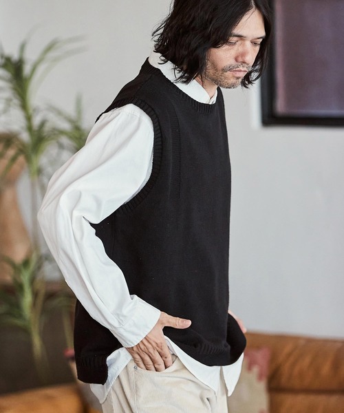 CAMBIO（カンビオ） ベスト ジレ mcg3327- ライン編みクルーネック