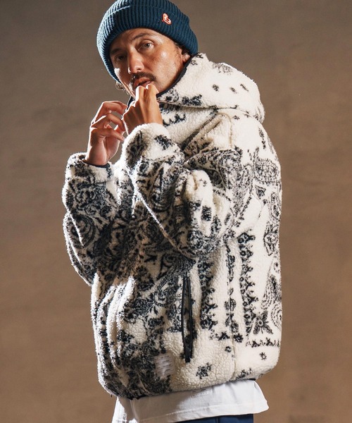 wjk reluxe パーカー mpa3878-paisley pattern boa fleece parka ボア