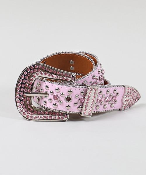 SPINNS（スピンズ） ベルト クロスデザイン合皮ラインストーンベルト