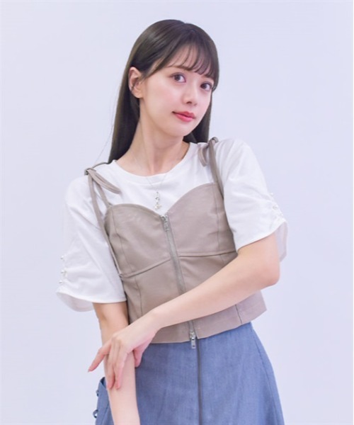 axes femme（アクシーズ ファム） ベスト ジレ リボンフェイクレザー