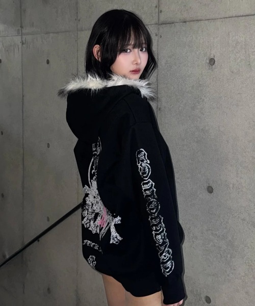 ZIPPER CLUB パーカー cross design fur zip レディース メンズ