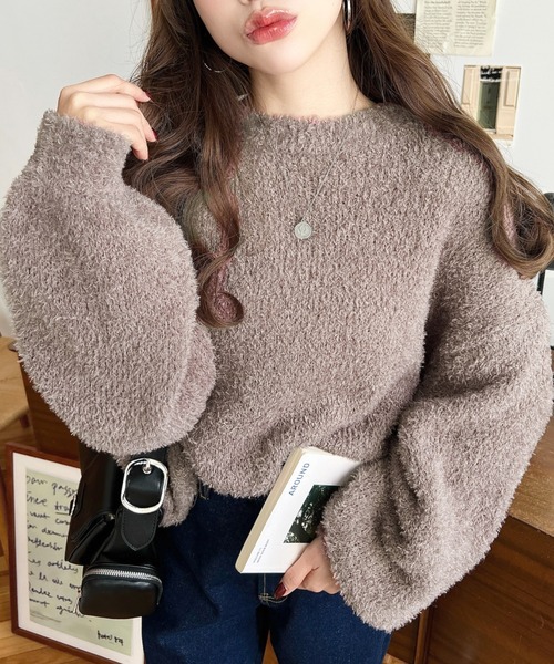 moment+ ニット セーター クルーネックソフトタッチフェザーニットプル