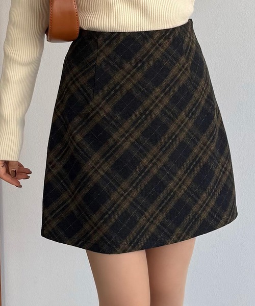 callautia（カラウティア） スカート ウールライクバイアスチェック柄