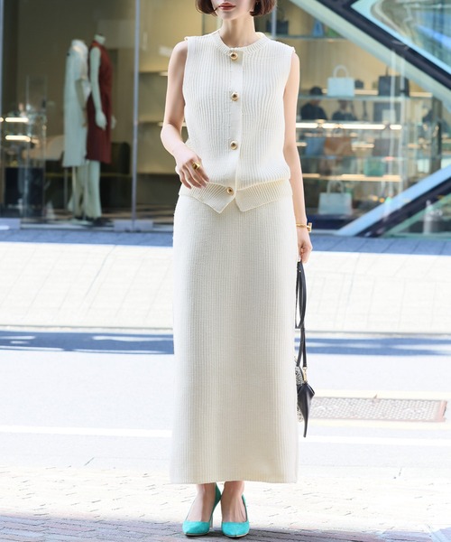 ELFRANK セットアップ ノースリーブニットベスト＆ナロースカート