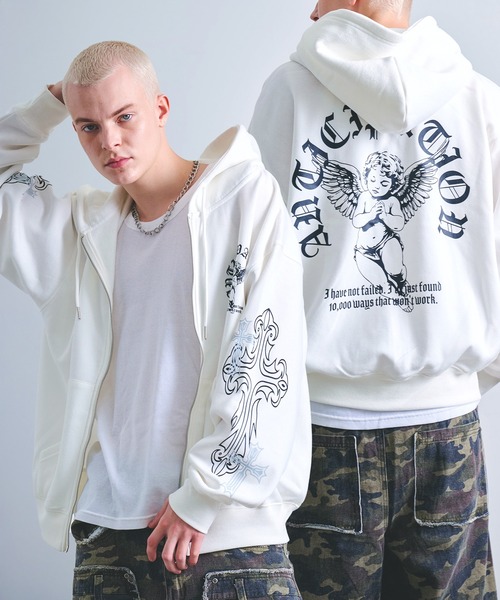 Revo. パーカー エンジェル グラフィックプリント 裏起毛 スウェット