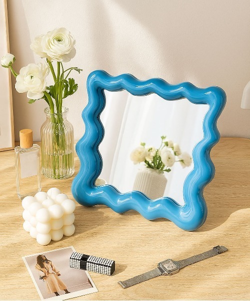 鏡 「 ammy. / エイミードット 」 うねうね カラーフレーム 卓上