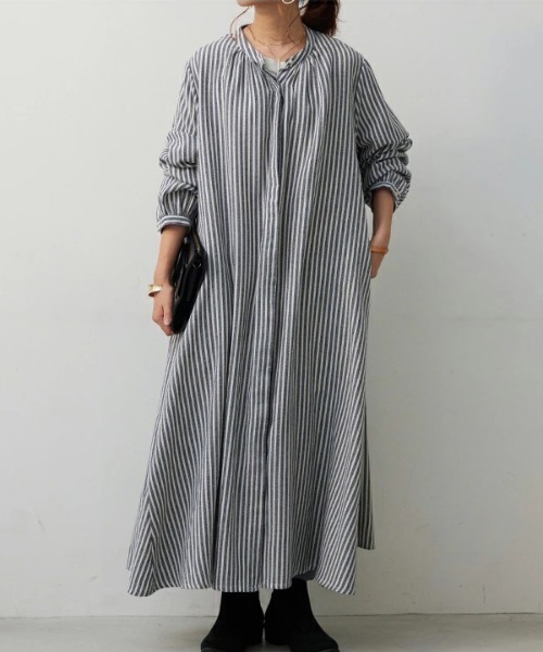 No one knows（ノーワンノーズ） シャツワンピース ストライプ柄テント