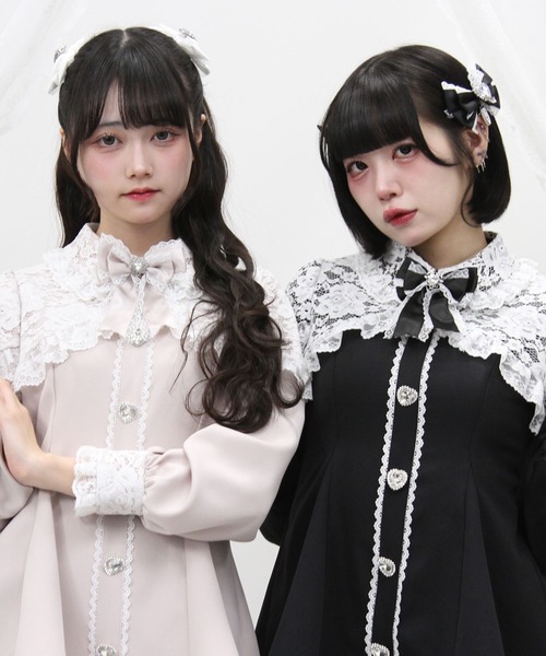 DearMyLove セットアップ キラキラハートビジューレース重ねフリル