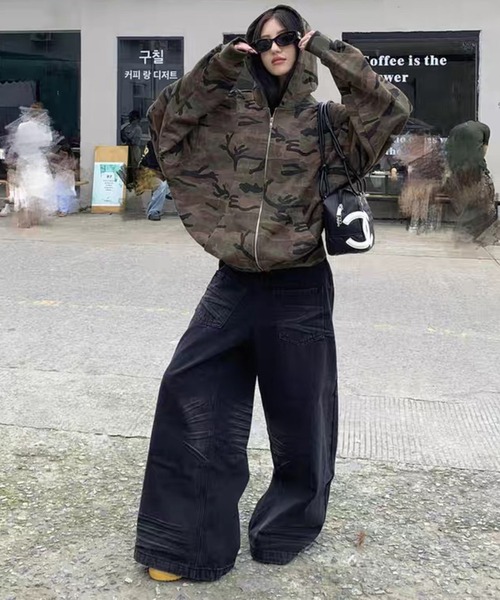 SEN TOKYO パーカー 迷彩ジップアップフードパーカー レディース