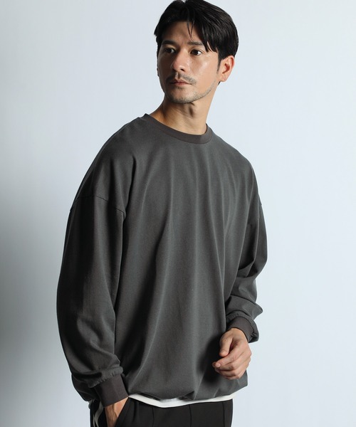 LANVIN en Bleu tシャツ 2重編み 裾ドローコード付き ロンT メンズ