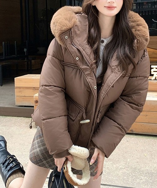 ダウンコート ダウンジャケット フェイクファーフード中綿ジャケット