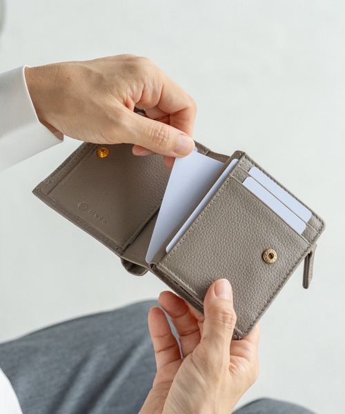 MURA（ムラ） 財布 シュリンクレザー ゴールドファスナー ボタン閉じ