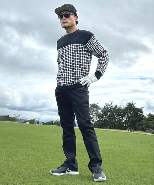 COMONGOLF（コモンゴルフ） ゴルフ ニット素材 千鳥格子 柄 切替