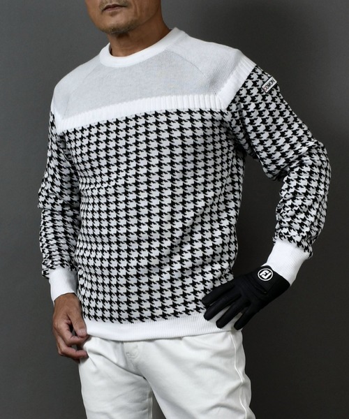 COMONGOLF（コモンゴルフ） ゴルフ ニット素材 千鳥格子 柄 切替