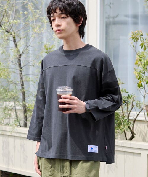coen（コーエン） tシャツ USAコットン七分袖フットボールTシャツ