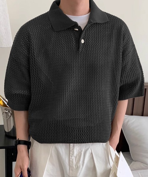 NOWLE（ノウル） ポロシャツ 「NOWLE」透かし編み メッシュ ポロ