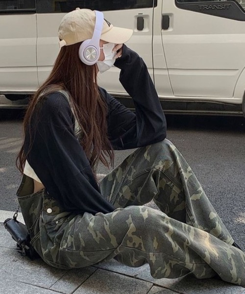 CANVAS+ サロペット オーバーオール 「CANVAS+」迷彩柄オーバーオール