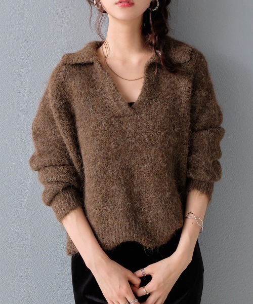 ニット セーター ミックスヤーン スキッパーニットプルオーバー