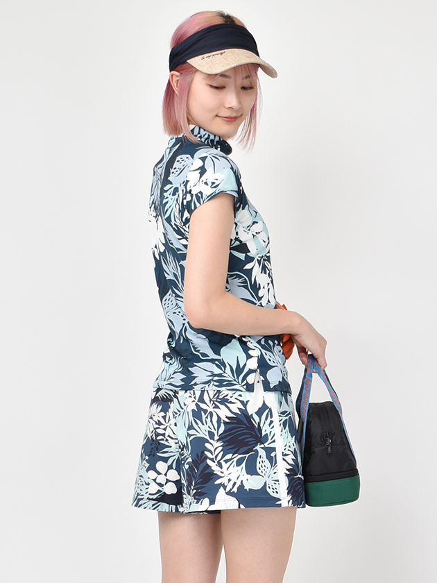 ルコックゴルフ EXcDRYボタニカル柄ショートパンツ QGWVJD52（ネイビー