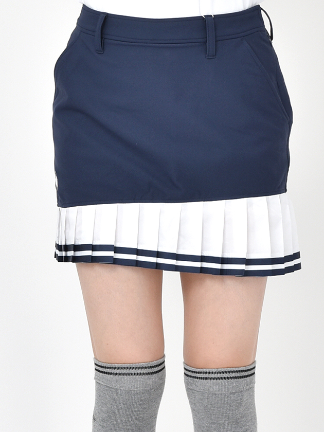 ルコックゴルフ バイカラープリーツスカート QGWWJE03（ネイビー