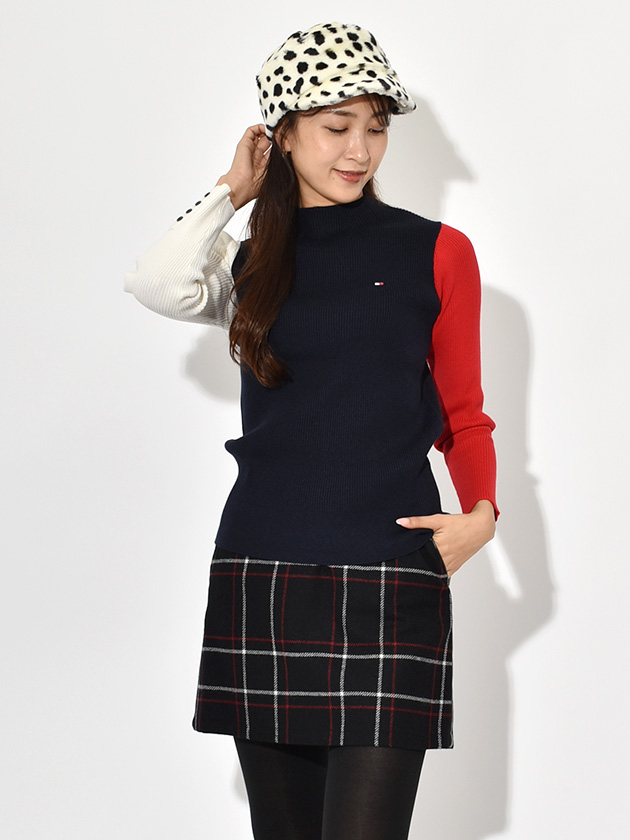 トミー ヒルフィガー ゴルフ リブパネルカラーボトルネックニット