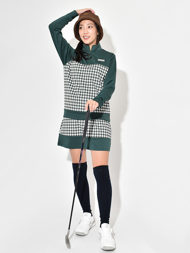 デルソルゴルフ 25年秋冬新作 千鳥柄長袖セットアップ 7907（グリーン