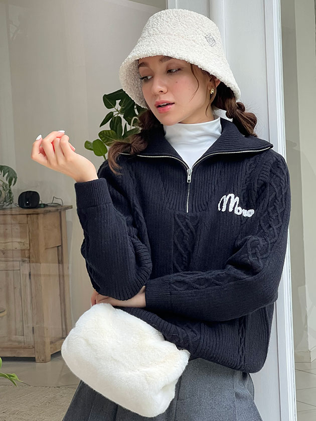 モナデルソル ケーブルハーフジップニット M0069（グリーン