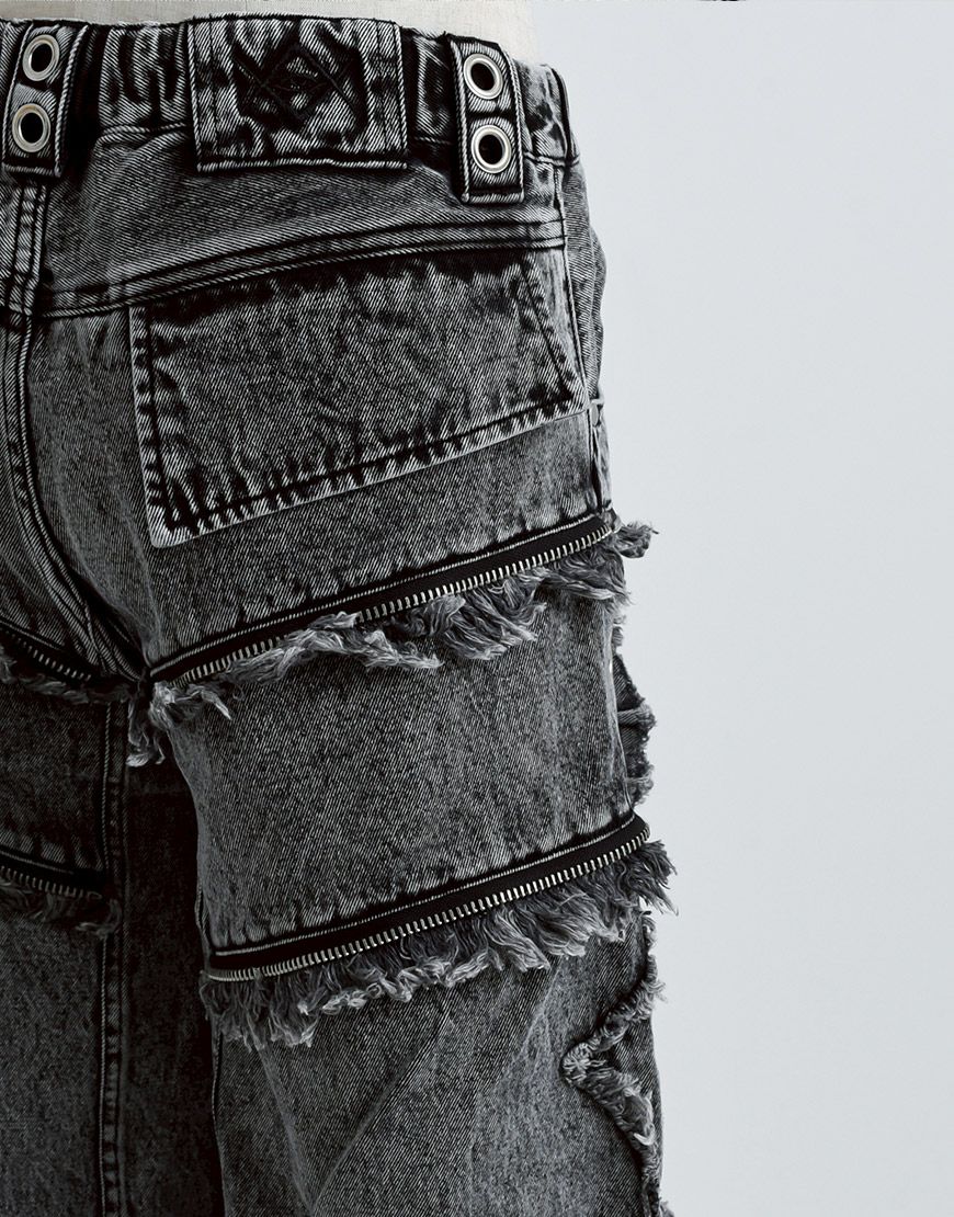 REFLEM【レフレム】クロスパッチ切り替えワイドデニムパンツ/全2色