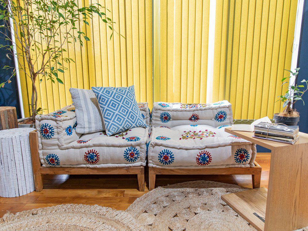 ブロックマルチ ソファ コーナー マクラメ エンブロイダリー ミックス