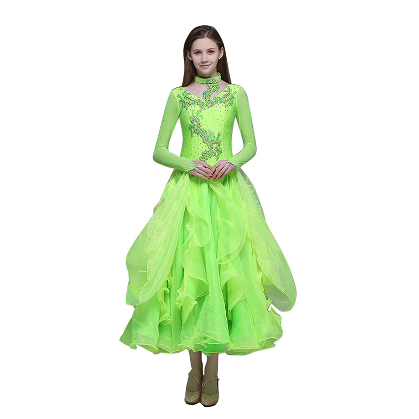 蛍光グリーン社交ダンス衣装セクシーな社交ダンスドレス女性社交ダンス