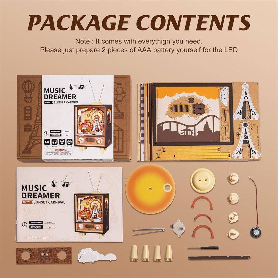 Robotime Rolife Music Box Sunset Carnival with Light 3D Wooden