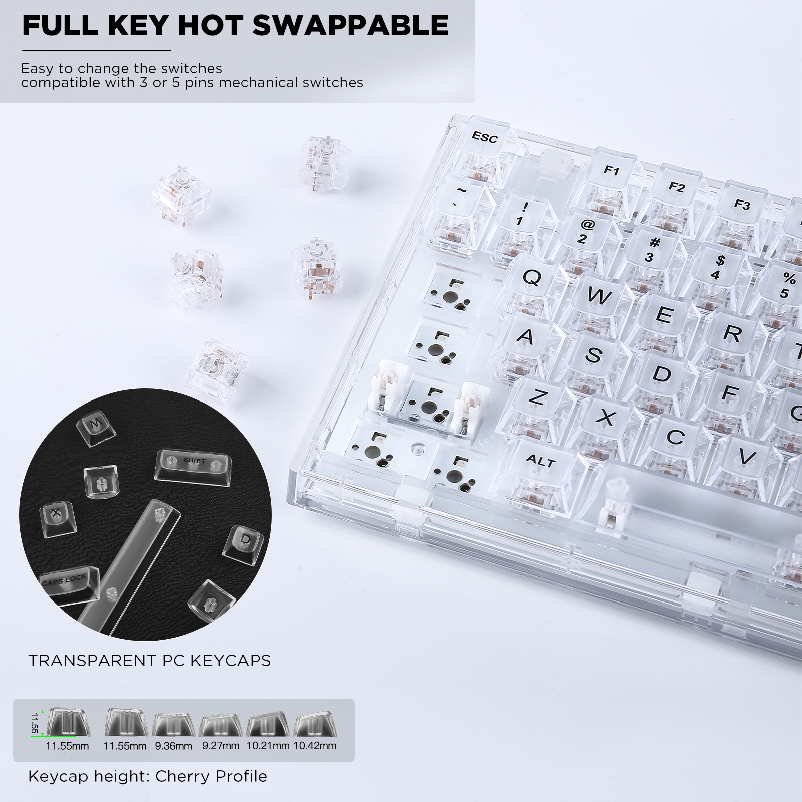 Yunzii-ホットスワップ可能なメカニカルゲーミングキーボード,白,82