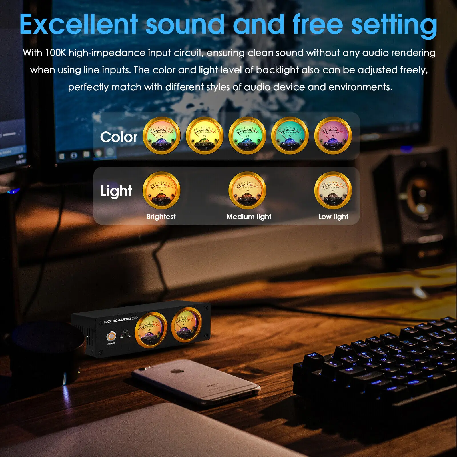 LEDディスプレイ付きデュアルアナログVuメーター,サウンドレベル