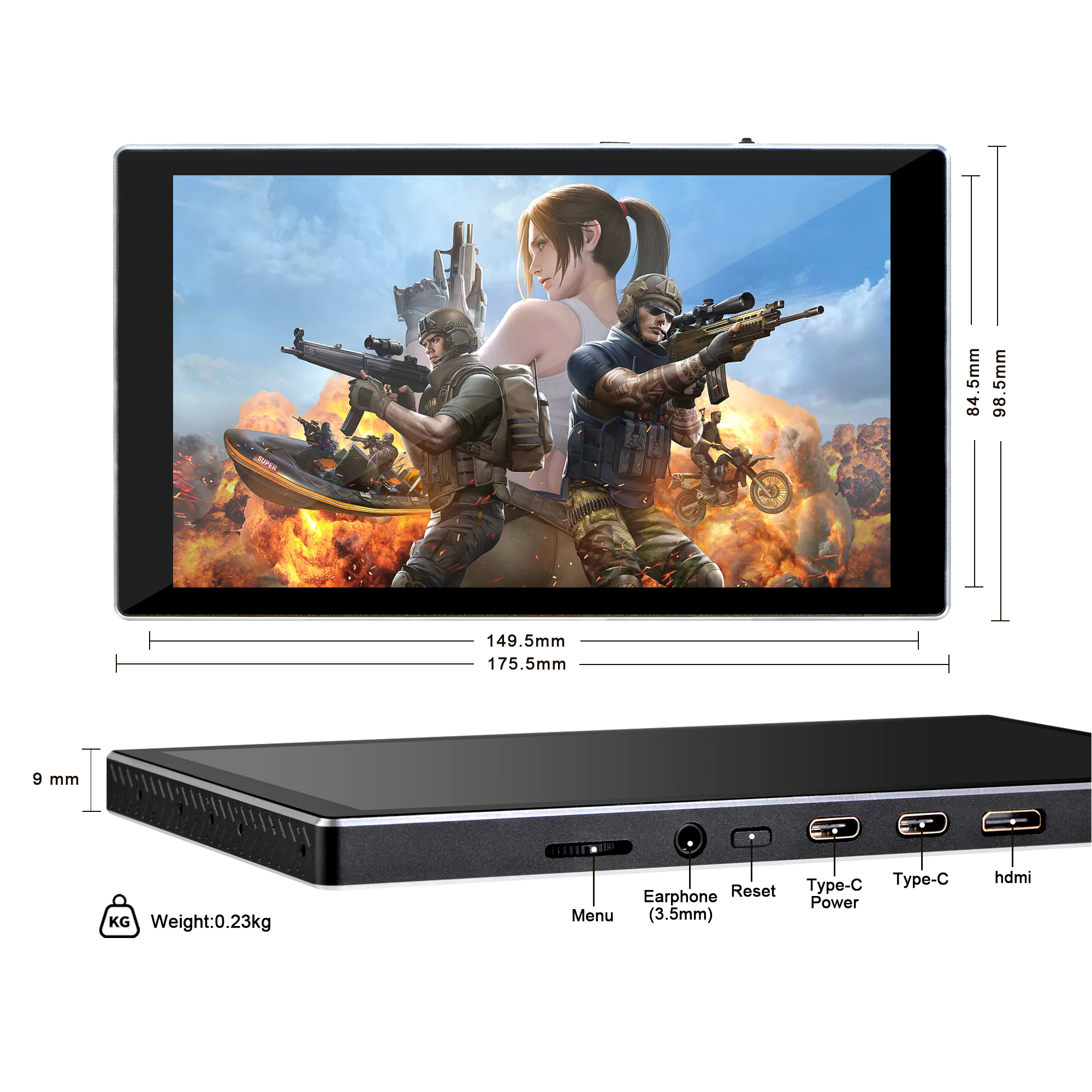 Wisecoco 7 Inch Portable Monitor 1920x1080 Touch Gaming Monitors