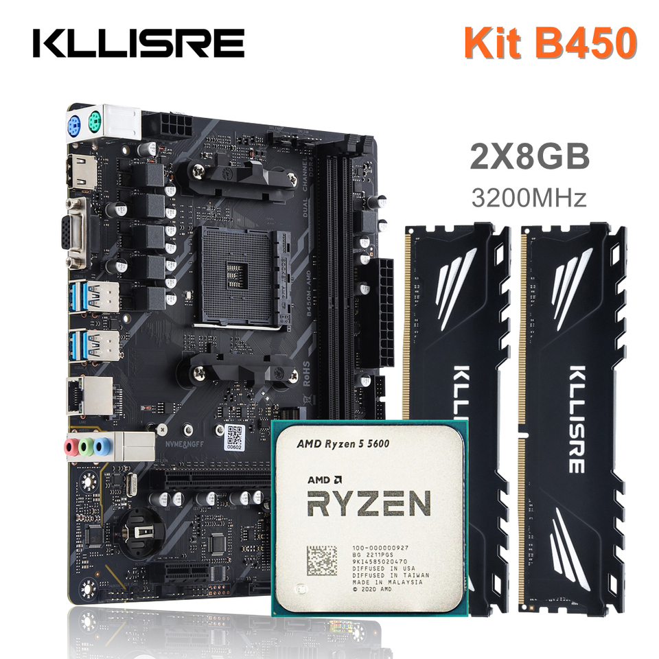 Kllisre B450 Kit amd ryzen With 5 R5 5600 cpu DDR4 16GB (2x8GB