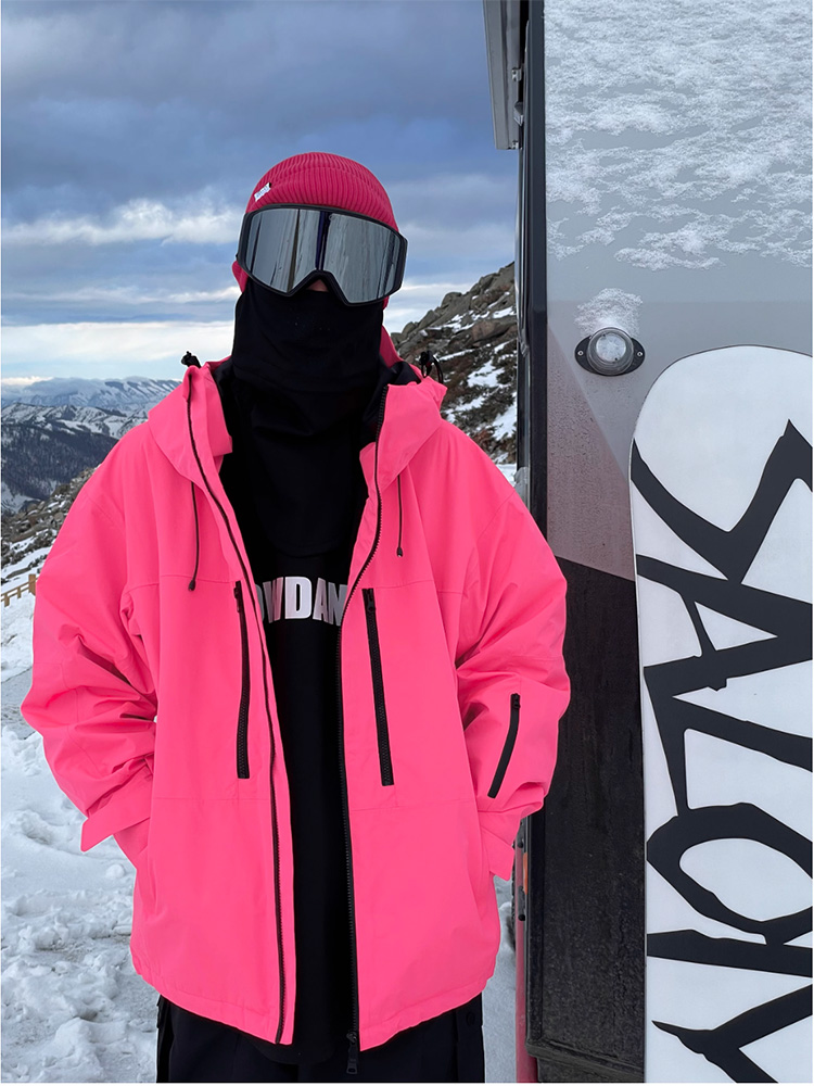 ユニセックス蛍光ピンクスキージャケット男性女性防風オーバーオール