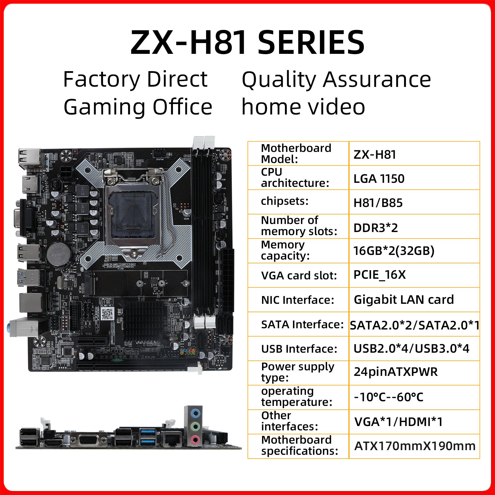 ZX-H81 Motherboard LGA 1150 Support i3 i5 Processor DDR3 RAM H81