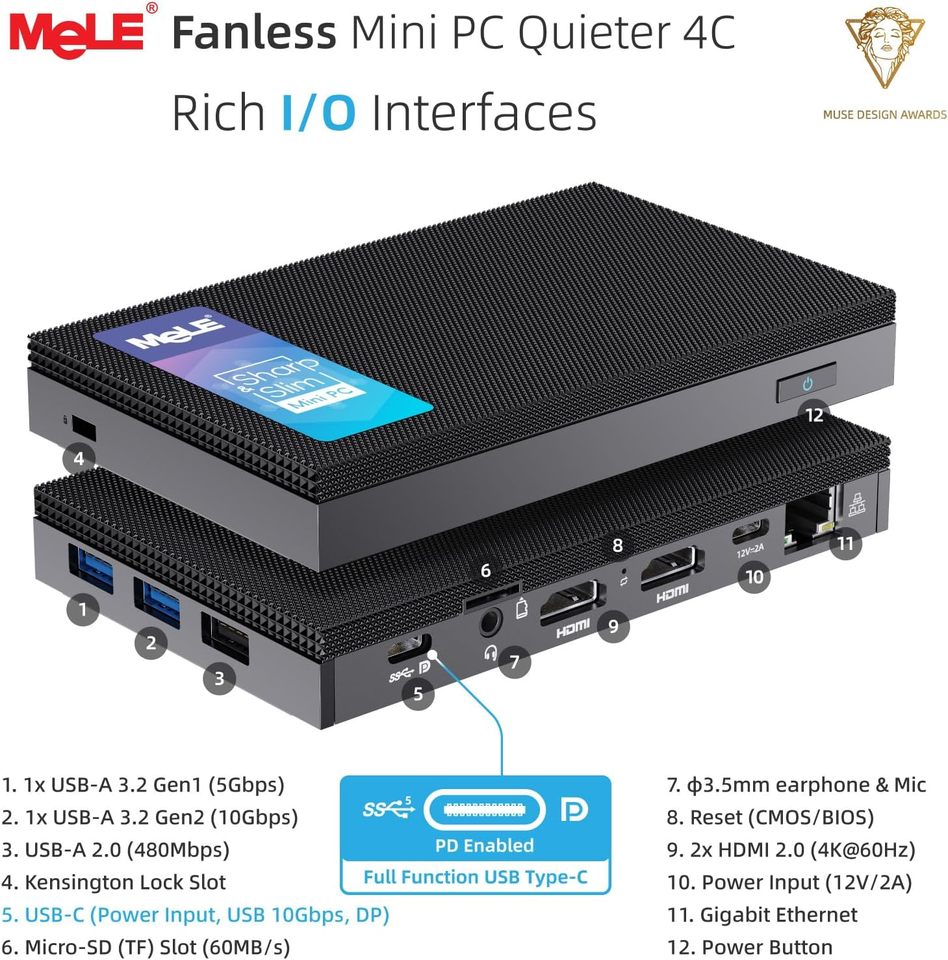 MeLE Quieter 4C ファンレス N100 ミニ PC デスクトップコンピュータ