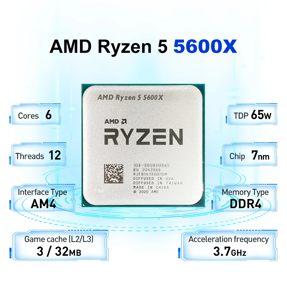 AMD Ryzen 5 5600X L3=32M 3.7GHz 6-Core 12-Thread R5 5600X Gaming