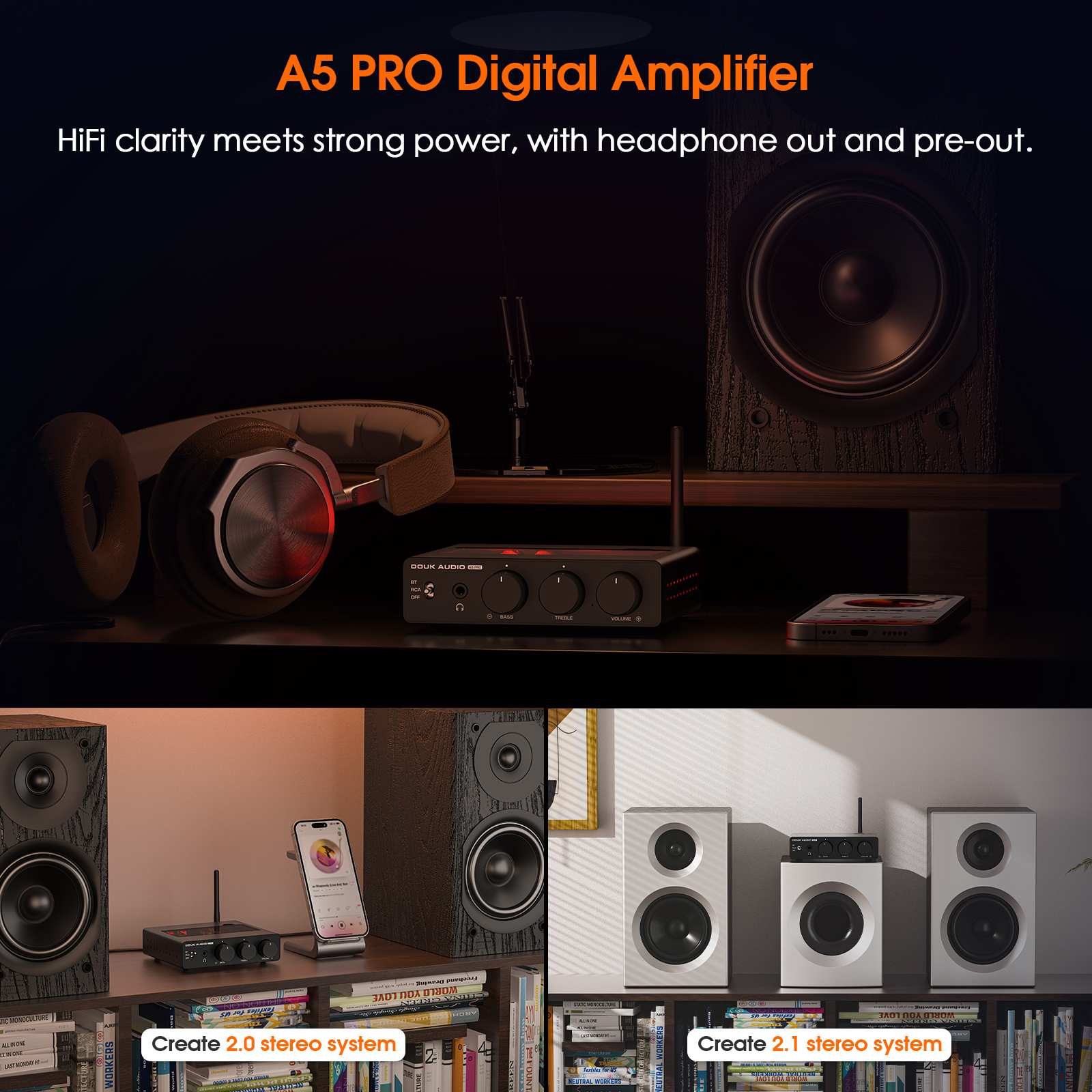Douk Audio A5 PRO ステレオ Bluetooth アンプ TPA3255 パワーアンプ